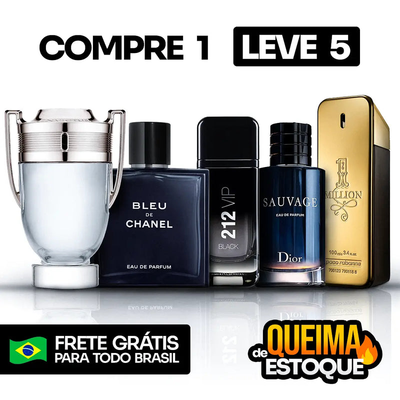 5 Perfumes Masculinos Importados (100ml) - 1 Million | 212 | Invictus | BLEU | Sauvage (3 Anos Loja Castle)